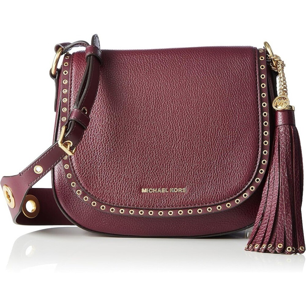 Michael Kors Brooklyn Saddle Bag Womens Plum Burgundy Crossbody Tassel